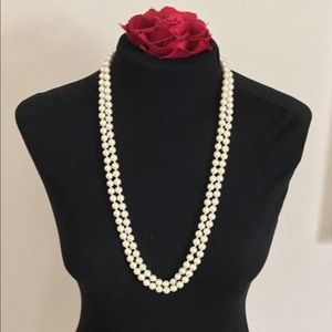 Vintage Hand Knotted Ivory Double Pearl Necklace